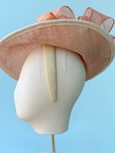 Load image into Gallery viewer, Bows and Bows Fascinator in White and Apricot
