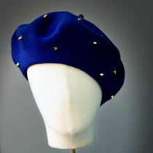 Load image into Gallery viewer, Bonnie Beret in Royal Blue with Gold Spikes