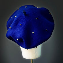 Load image into Gallery viewer, Bonnie Beret in Royal Blue with Gold Spikes