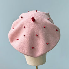 Load image into Gallery viewer, Bonnie Wool Beret in Petal Pink with Strawberry Spikes