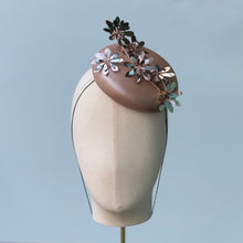 Load image into Gallery viewer, Charmante Fascinator in Irridescent Cafe Au Lait