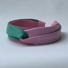 Load image into Gallery viewer, Lana Color Blocked Headband in Baby Pink and Seafoam Leather
