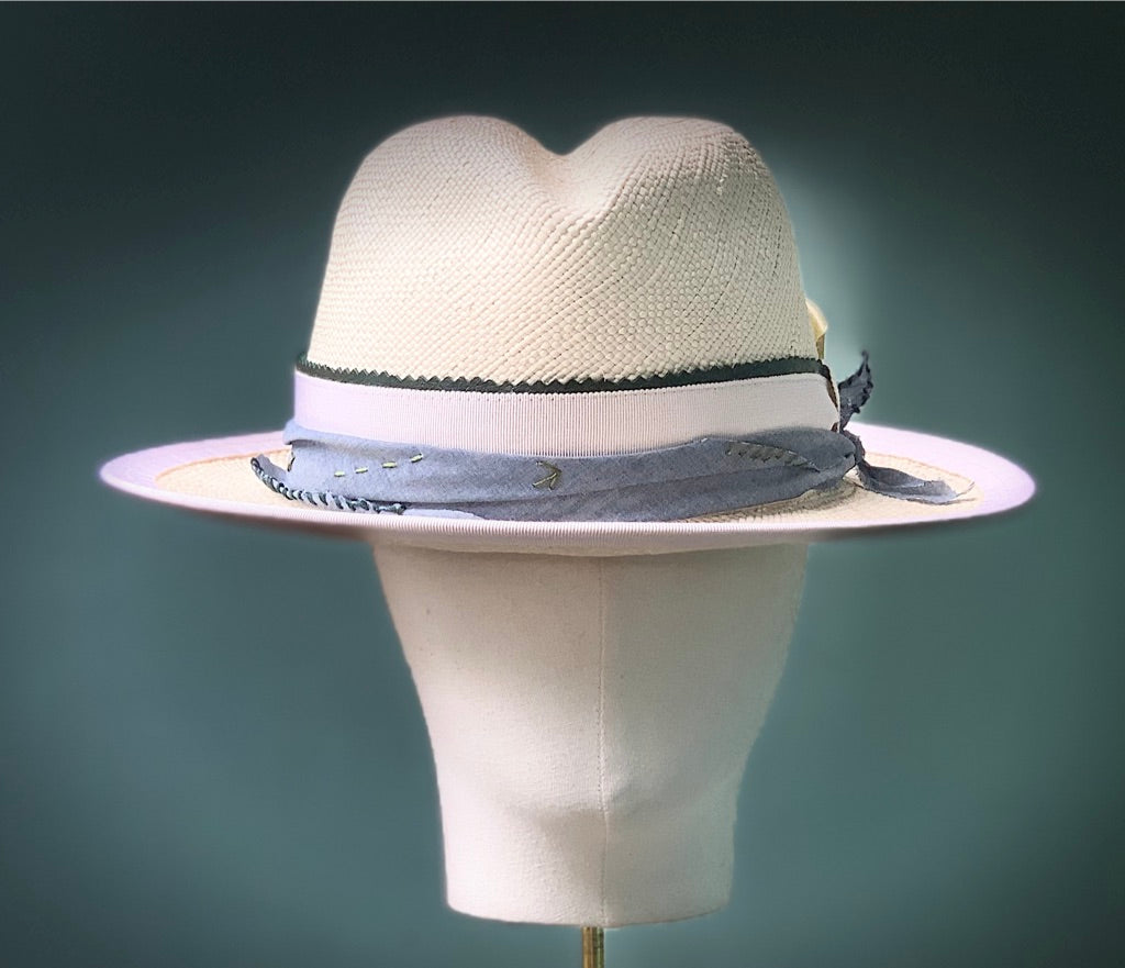 Fork Fedora in Natural Panama with Chambray Trim