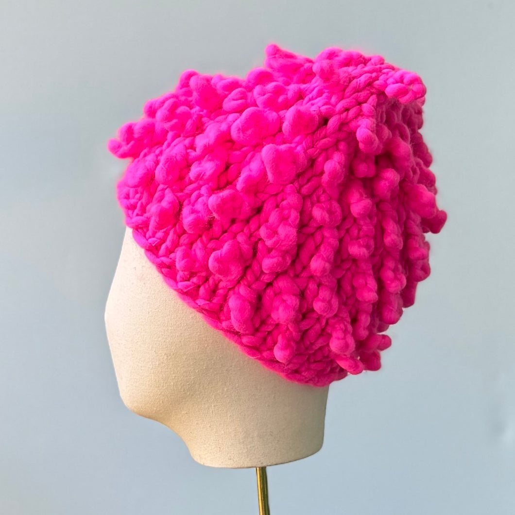 Popcorn Beanie in Electric Pink