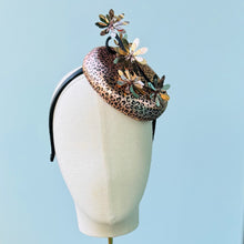 Load image into Gallery viewer, Charmante Fascinator in Rose Gold Leopard Print Leather
