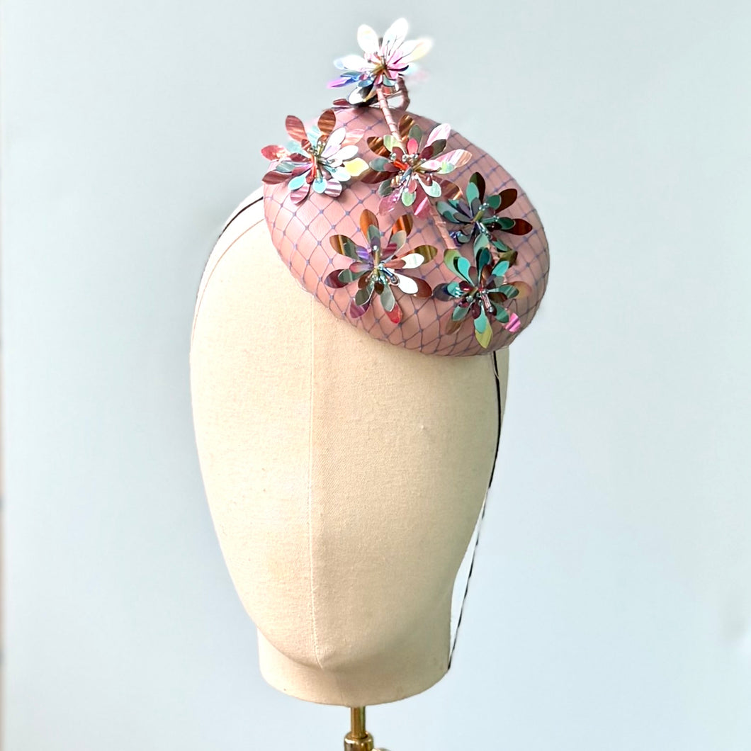 Charmante Leather Button Fascinator in Dusky Pink