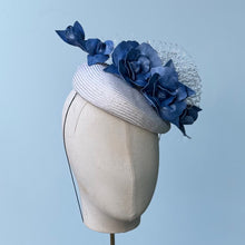 Load image into Gallery viewer, Catherine Fascinator with Blue Leather Roses
