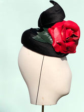 Load image into Gallery viewer, Black Silk Pill Box with Leather Rose
