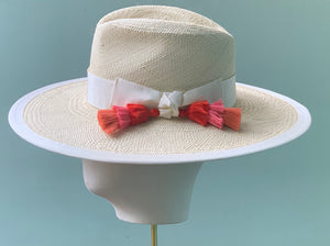 Mimi Fedora in Natural Panama with Pink Tassels