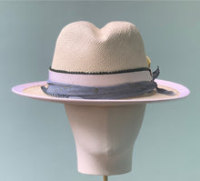 Load image into Gallery viewer, Fork Fedora in Natural Panama with Chambray Trim
