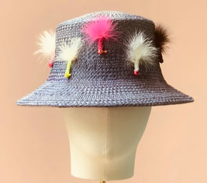 Novelty Blue Straw Bucket Hat