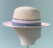 Load image into Gallery viewer, Fork Fedora in Natural Panama with Chambray Trim
