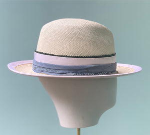 Fork Fedora in Natural Panama with Chambray Trim