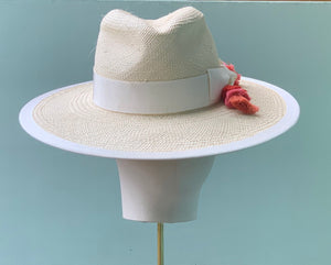 Mimi Fedora in Natural Panama with Pink Tassels