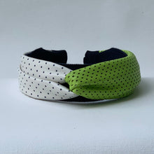 Load image into Gallery viewer, Lana Color Blocked Headband in Polka Dots and Green Leather
