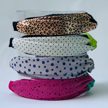 Load image into Gallery viewer, Lana Color Blocked Headband in Polka Dots and Green Leather
