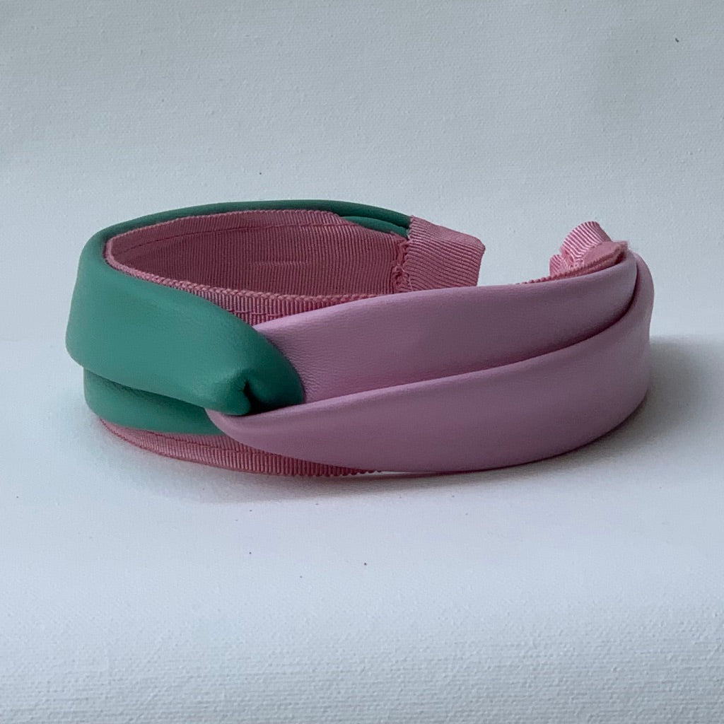 Lana Color Blocked Headband in Baby Pink and Seafoam Leather