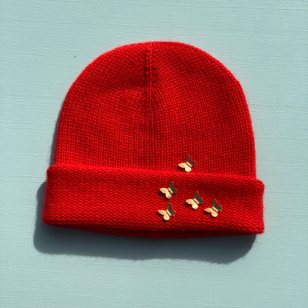 Isabella Beanie in Tomato Red Cashmere