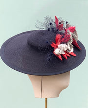 Load image into Gallery viewer, Madeline Boater in White and Navy Polka Dots
